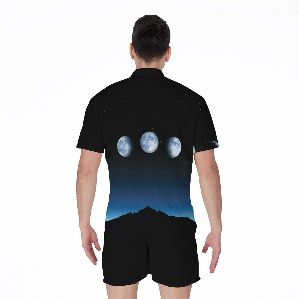 Night Sky And Moon Phase Print Men's Rompers