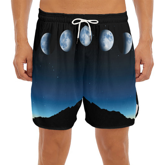 Night Sky And Moon Phase Print Men's Split Running Shorts