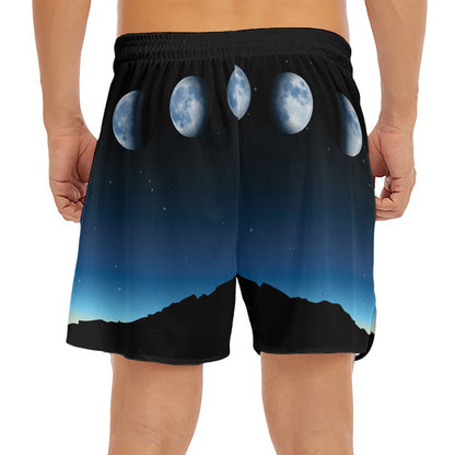 Night Sky And Moon Phase Print Men's Split Running Shorts