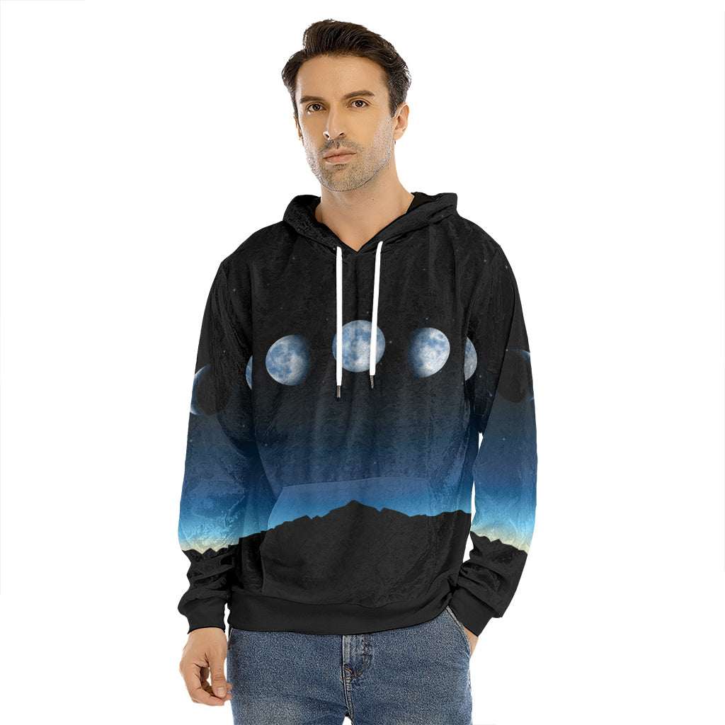 Night Sky And Moon Phase Print Men's Velvet Pullover Hoodie