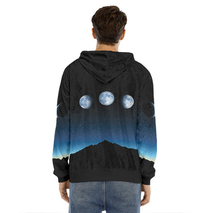 Night Sky And Moon Phase Print Men's Velvet Pullover Hoodie