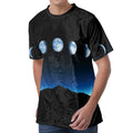 Night Sky And Moon Phase Print Men's Velvet T-Shirt