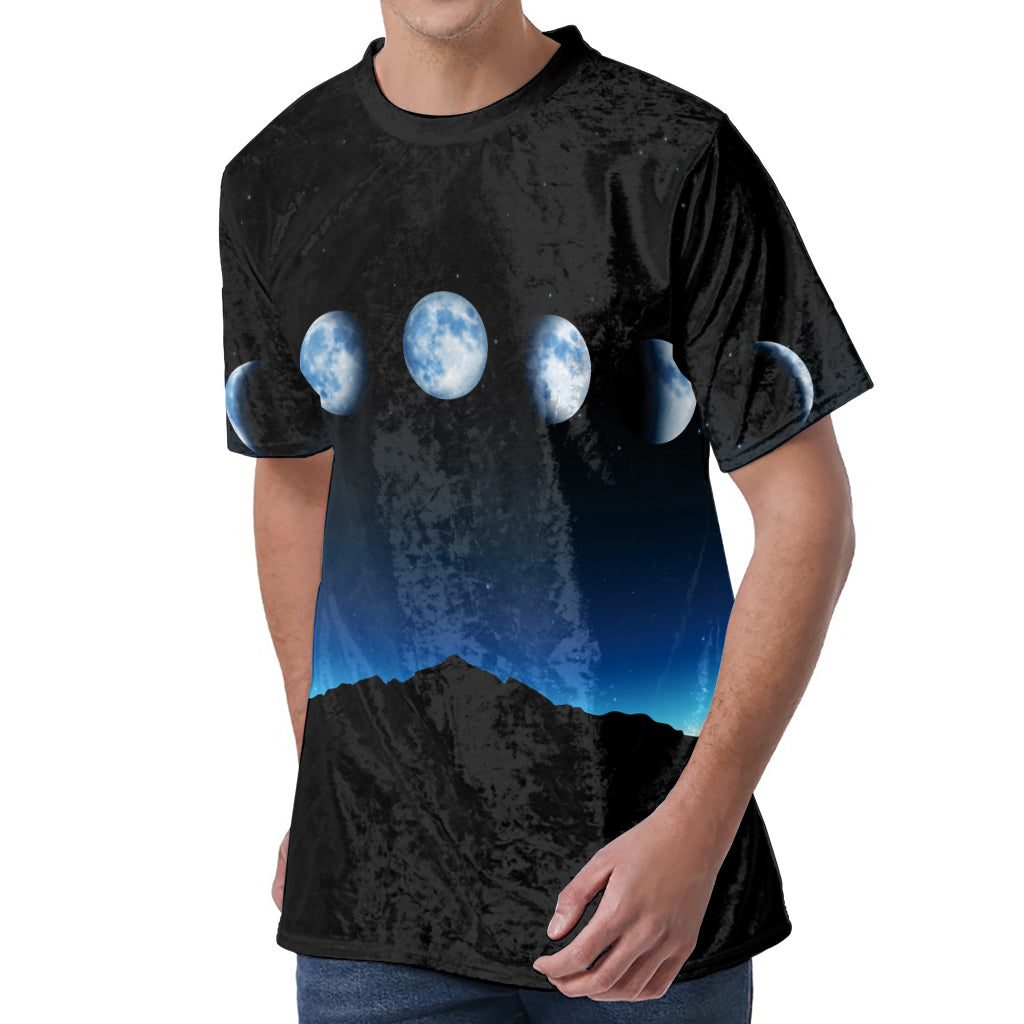 Night Sky And Moon Phase Print Men's Velvet T-Shirt