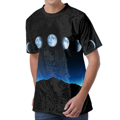 Night Sky And Moon Phase Print Men's Velvet T-Shirt
