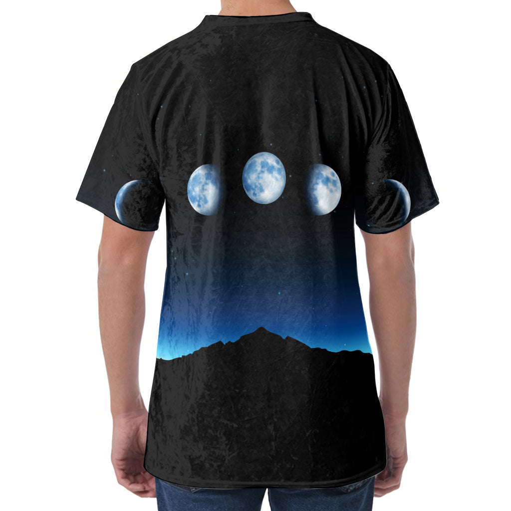 Night Sky And Moon Phase Print Men's Velvet T-Shirt