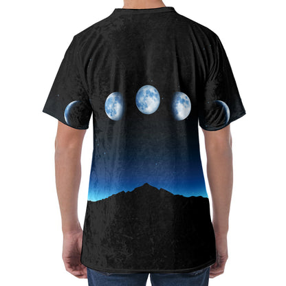 Night Sky And Moon Phase Print Men's Velvet T-Shirt