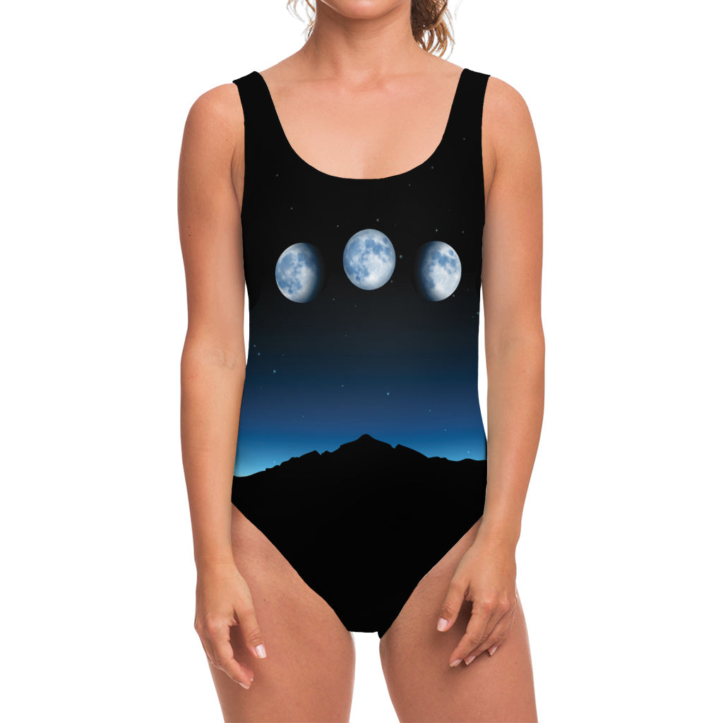 Night Sky And Moon Phase Print One Piece Swimsuit