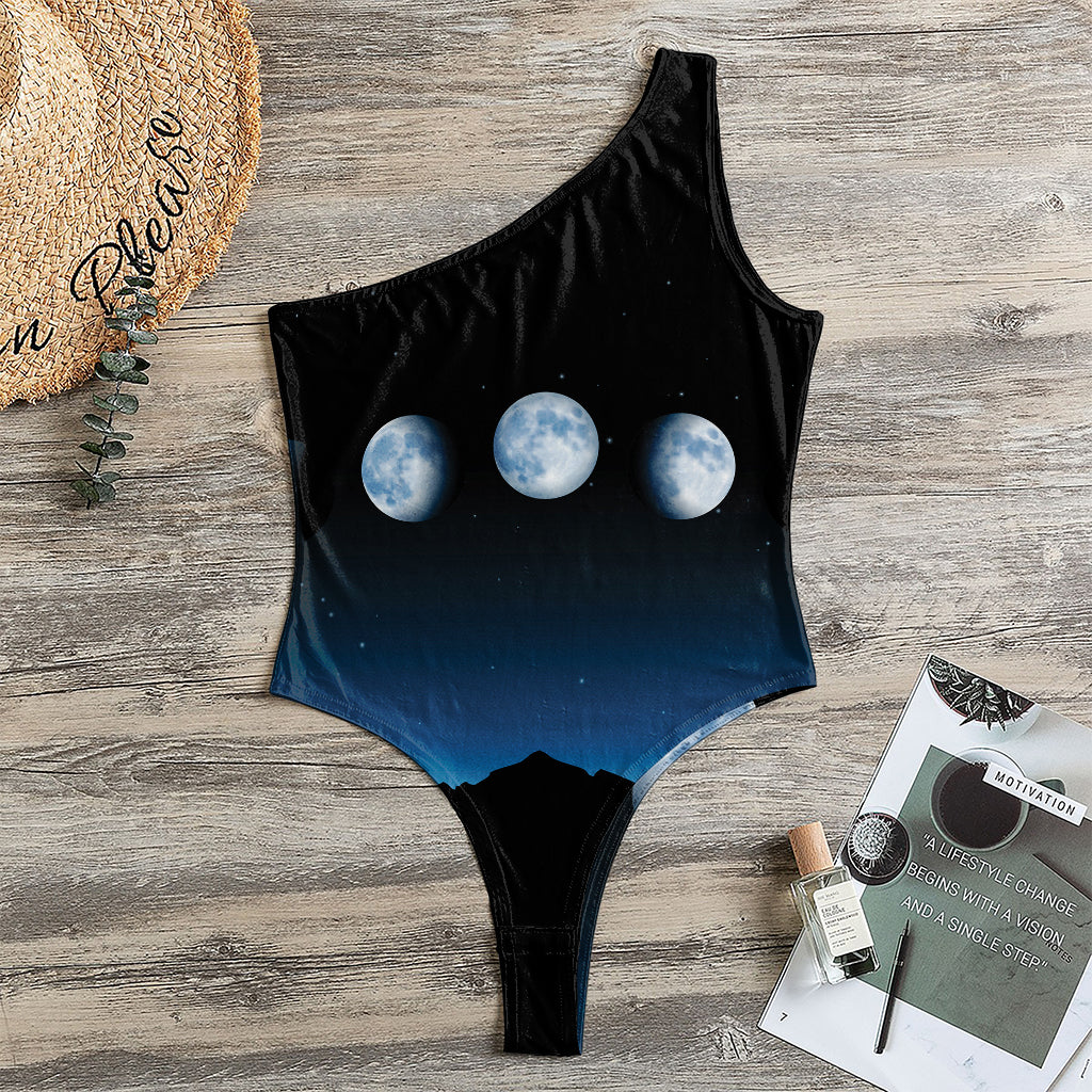 Night Sky And Moon Phase Print One Shoulder Bodysuit