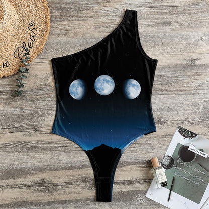 Night Sky And Moon Phase Print One Shoulder Bodysuit