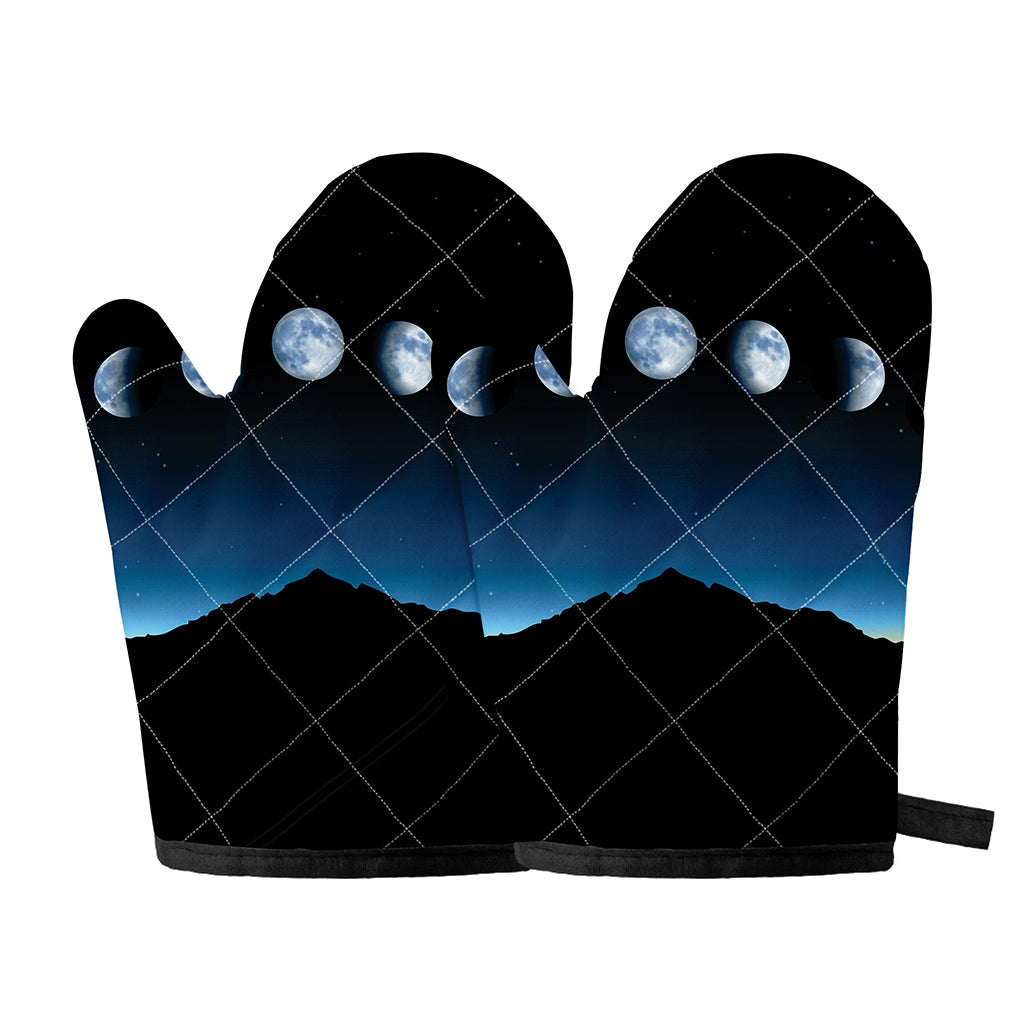 Night Sky And Moon Phase Print Oven Mitts