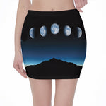 Night Sky And Moon Phase Print Pencil Mini Skirt