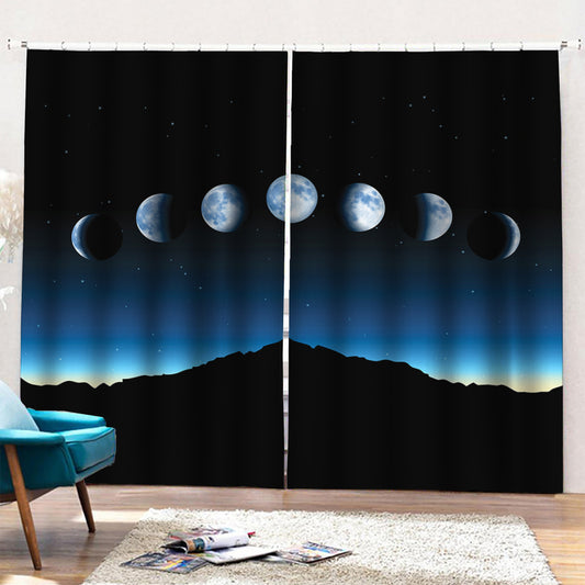 Night Sky And Moon Phase Print Pencil Pleat Curtains