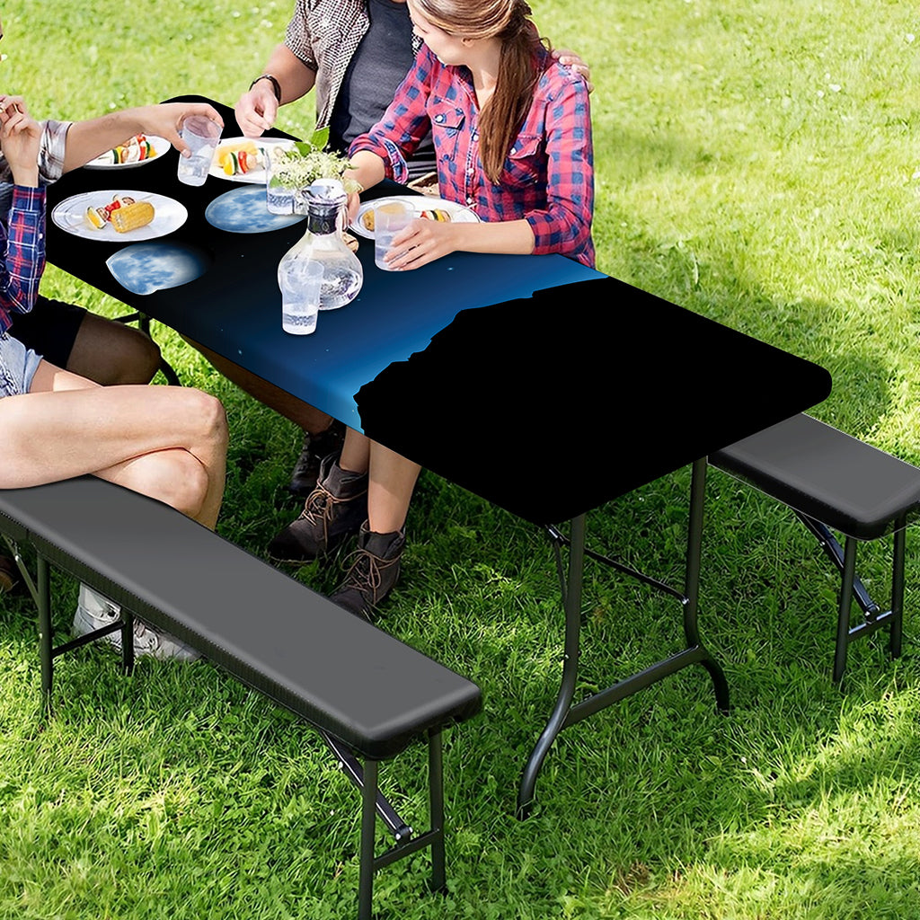 Night Sky And Moon Phase Print Picnic Table Cover