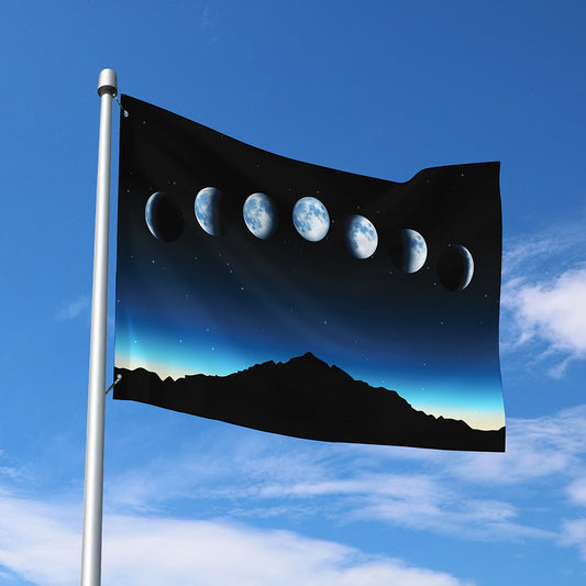 Night Sky And Moon Phase Print Polyester Flag