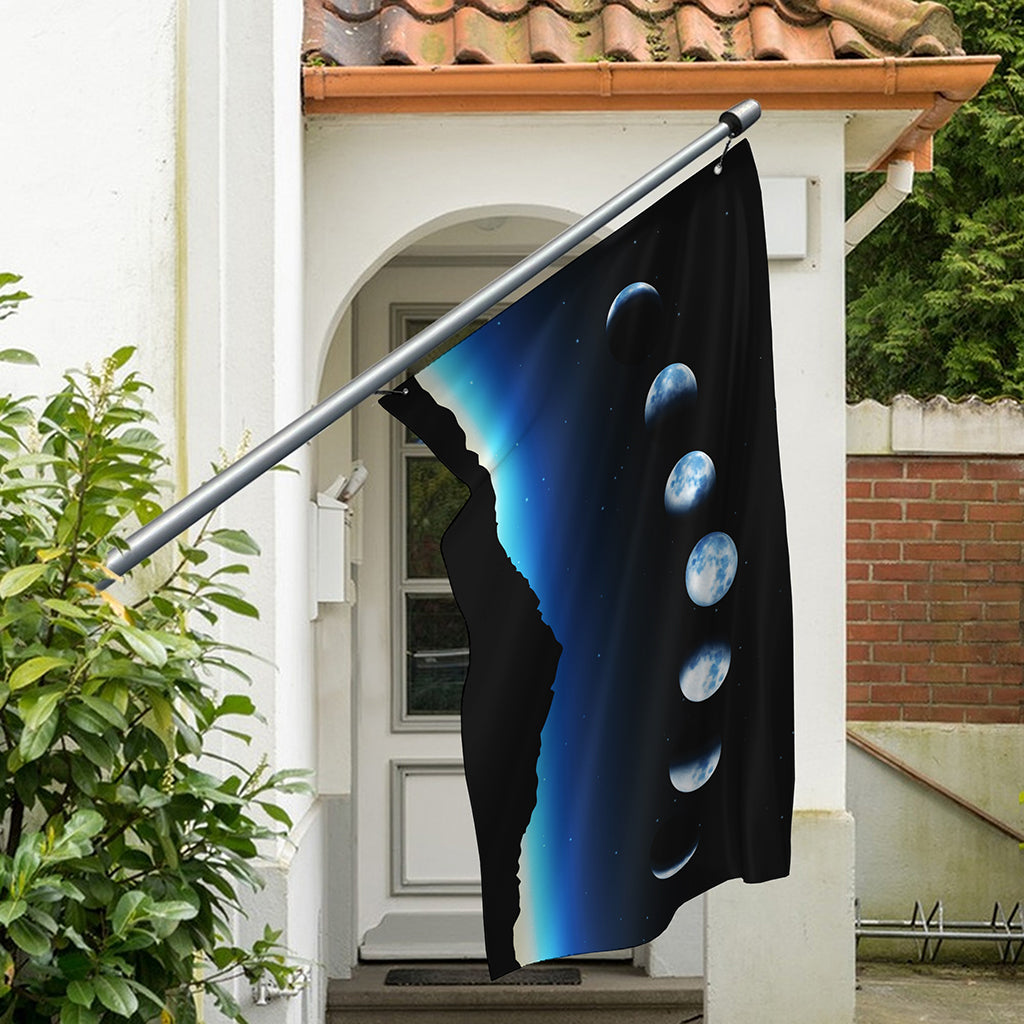 Night Sky And Moon Phase Print Polyester Flag