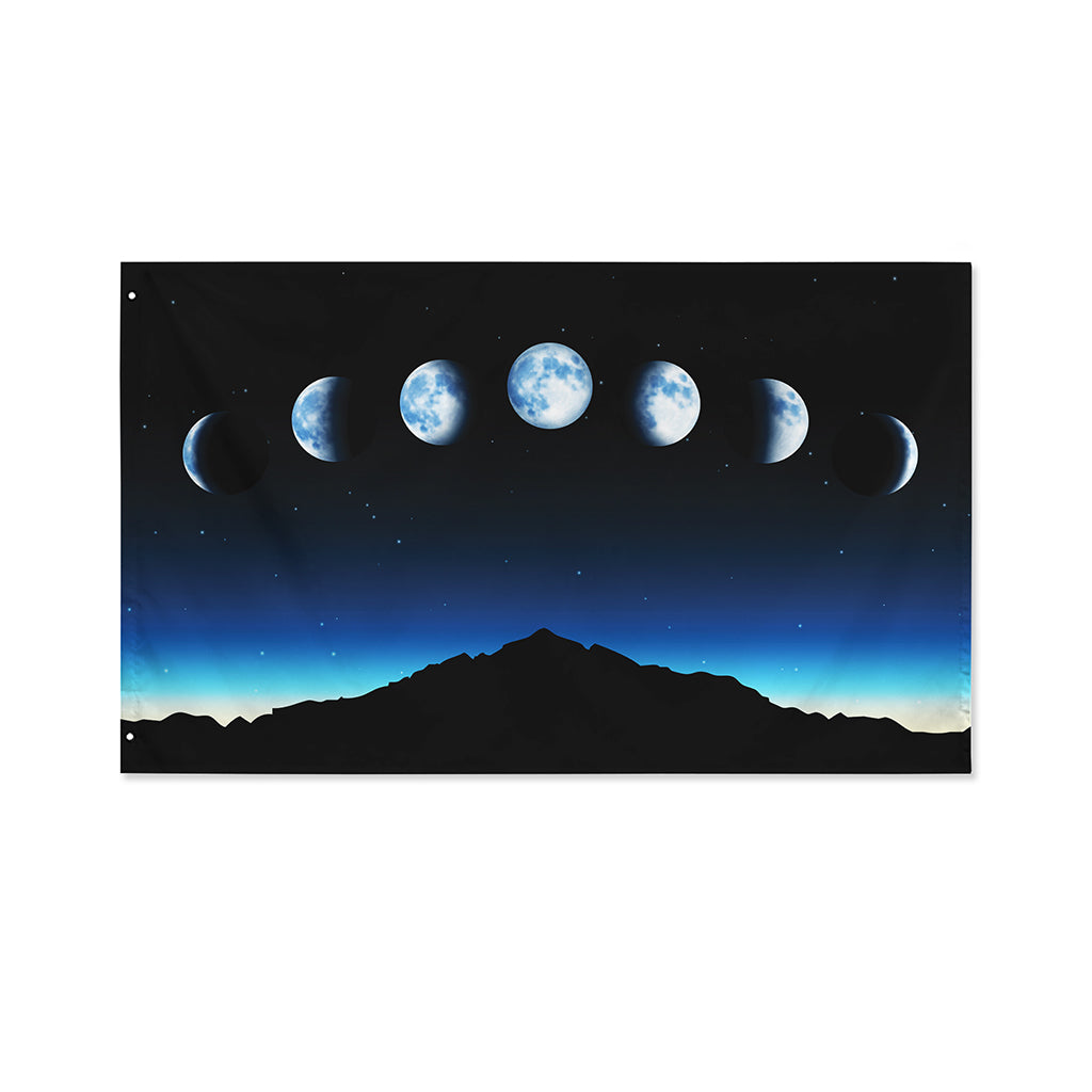 Night Sky And Moon Phase Print Polyester Flag