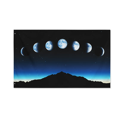 Night Sky And Moon Phase Print Polyester Flag