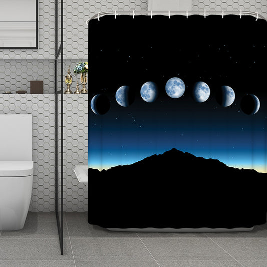 Night Sky And Moon Phase Print Polyester Shower Curtain