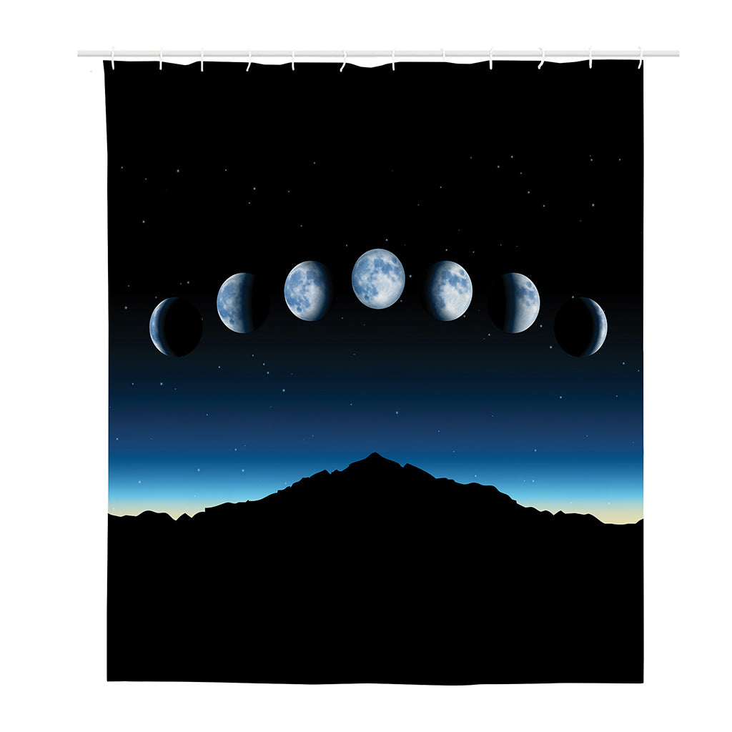 Night Sky And Moon Phase Print Polyester Shower Curtain