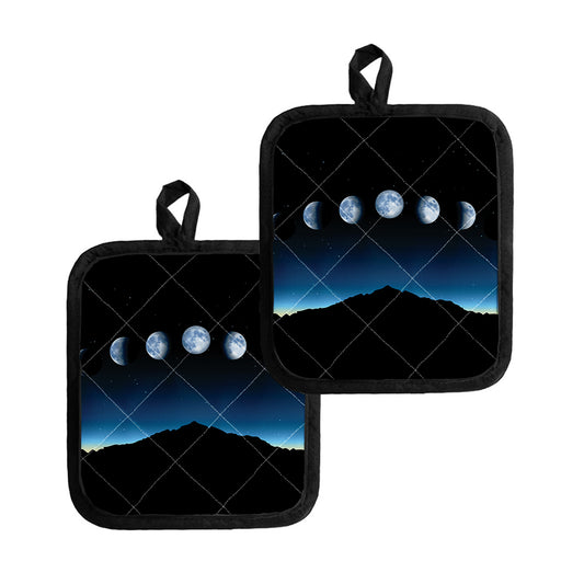 Night Sky And Moon Phase Print Pot Holders