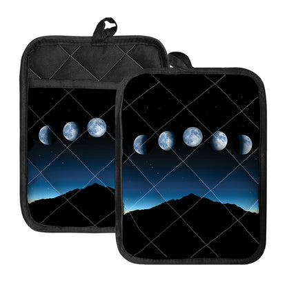 Night Sky And Moon Phase Print Pot Holders With Pocket