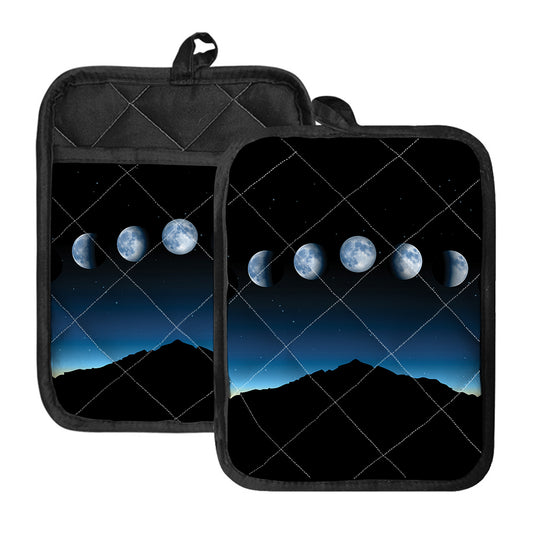 Night Sky And Moon Phase Print Pot Holders With Pocket