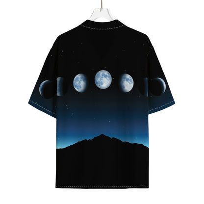 Night Sky And Moon Phase Print Rayon Hawaiian Shirt