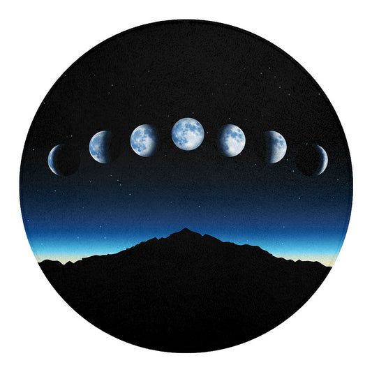 Night Sky And Moon Phase Print Round Blanket