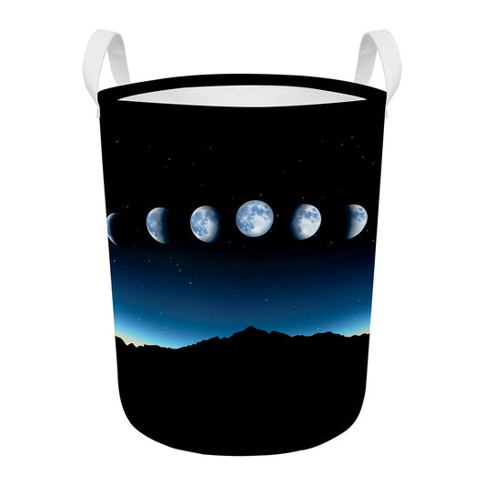 Night Sky And Moon Phase Print Round Laundry Basket