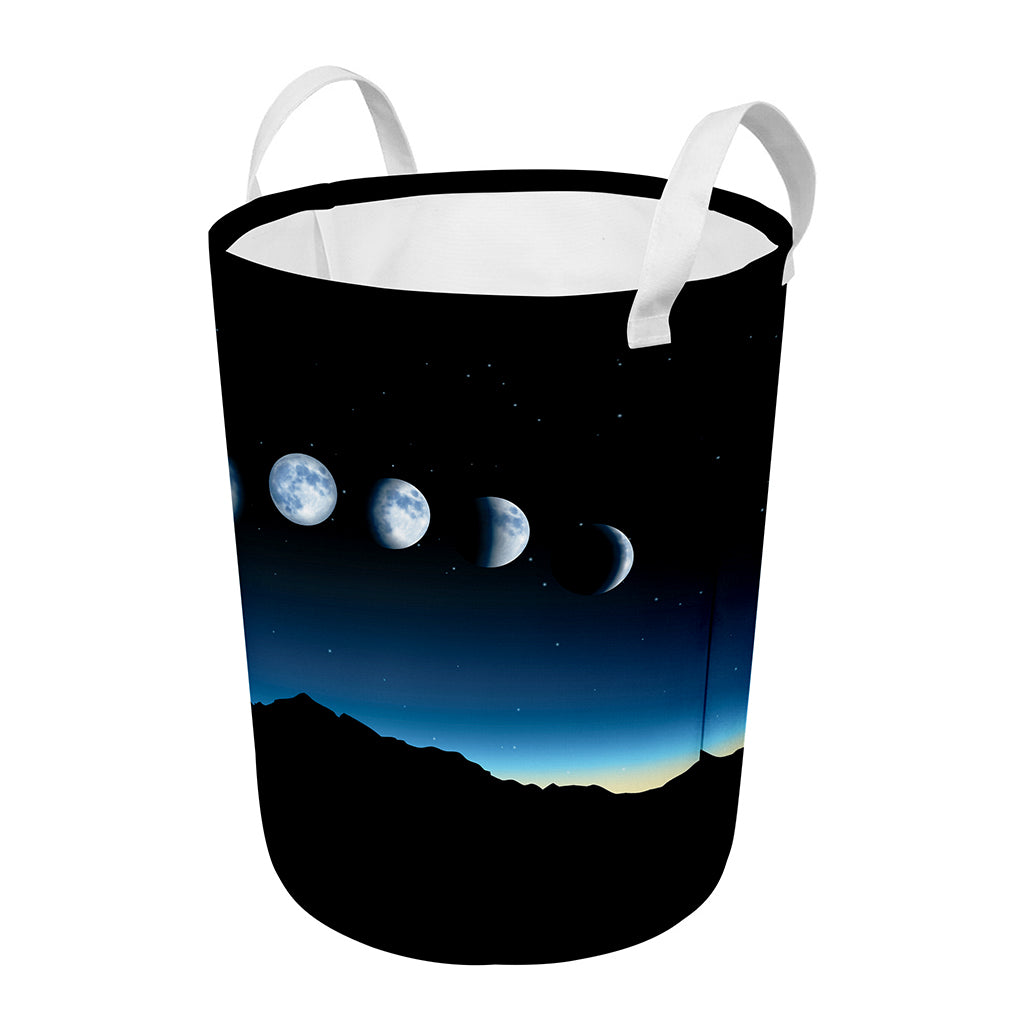 Night Sky And Moon Phase Print Round Laundry Basket