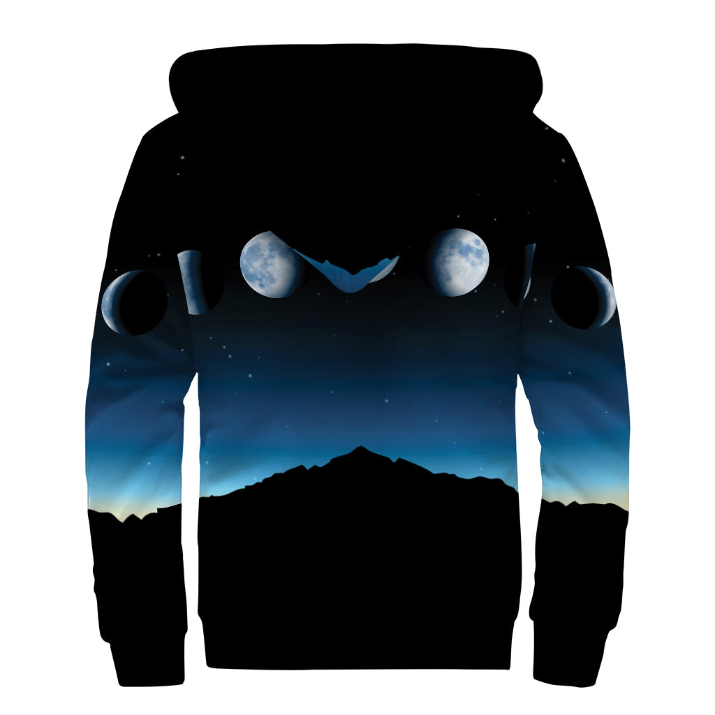 Night Sky And Moon Phase Print Sherpa Lined Zip Up Hoodie
