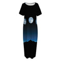 Night Sky And Moon Phase Print Short Sleeve Long Nightdress