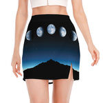 Night Sky And Moon Phase Print Side Slit Mini Skirt