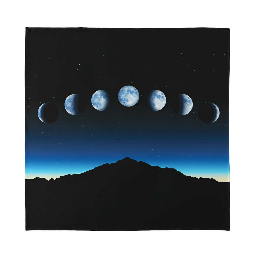 Night Sky And Moon Phase Print Silk Bandana