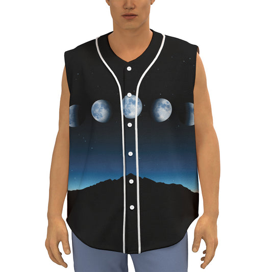 Night Sky And Moon Phase Print Sleeveless Baseball Jersey