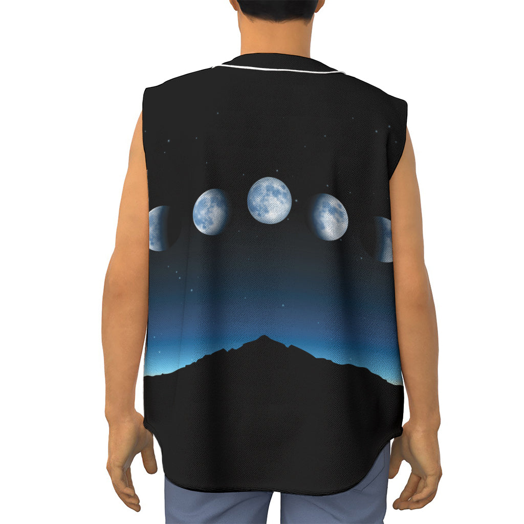 Night Sky And Moon Phase Print Sleeveless Baseball Jersey