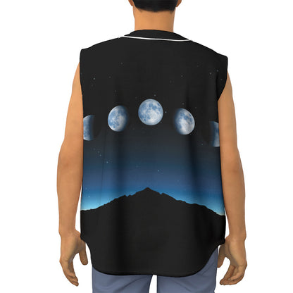 Night Sky And Moon Phase Print Sleeveless Baseball Jersey