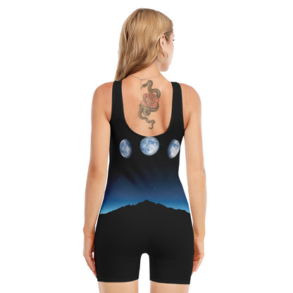 Night Sky And Moon Phase Print Sleeveless One Piece Swimsuit