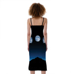 Night Sky And Moon Phase Print Slim Fit Midi Cami Dress
