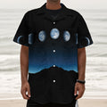 Night Sky And Moon Phase Print Textured Short Sleeve Shirt