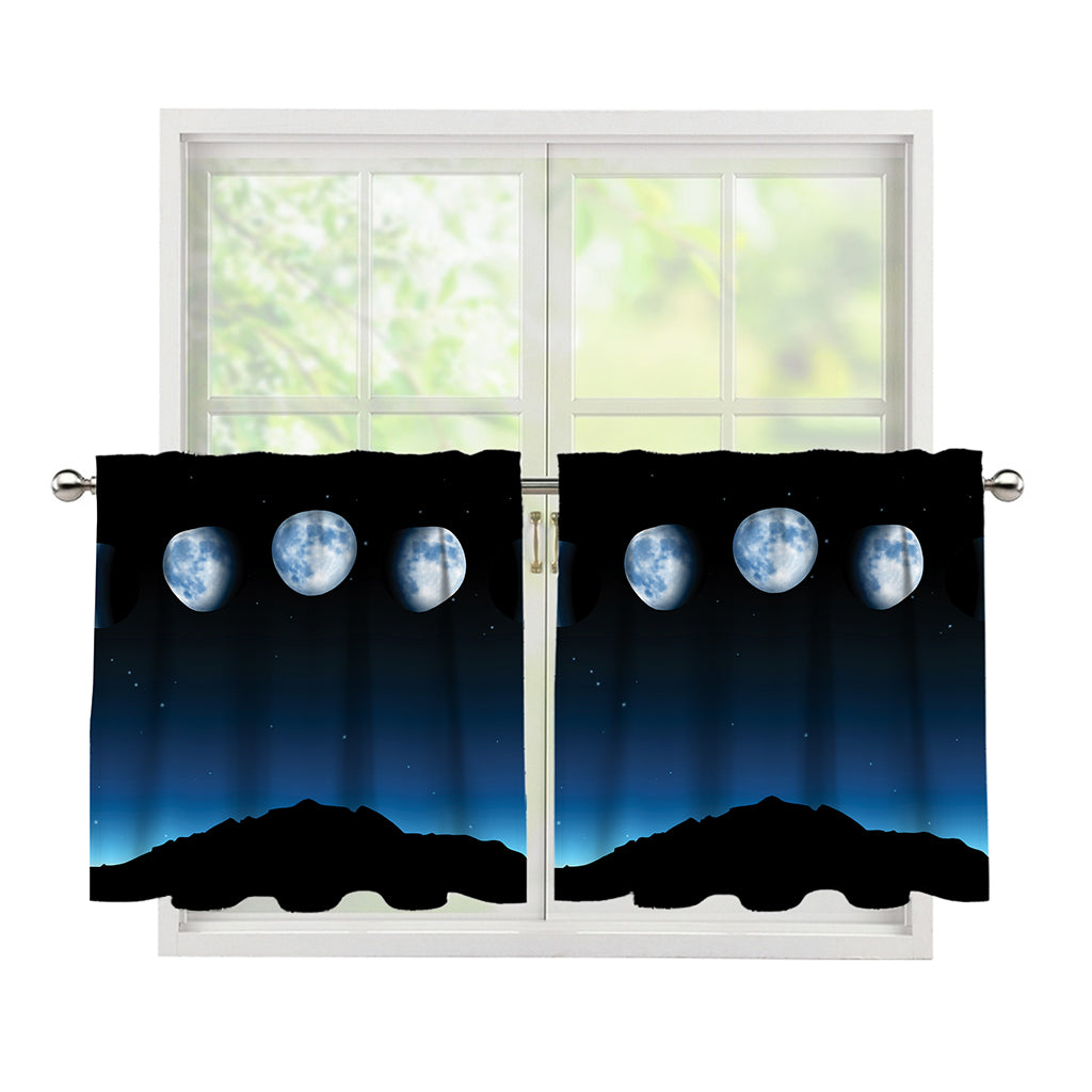 Night Sky And Moon Phase Print Tier Curtains