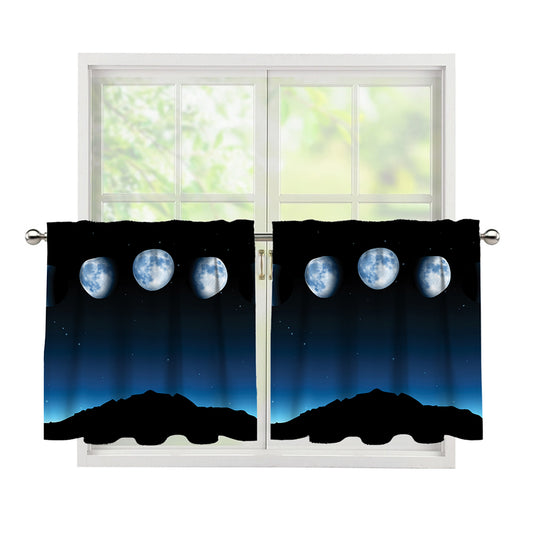 Night Sky And Moon Phase Print Tier Curtains