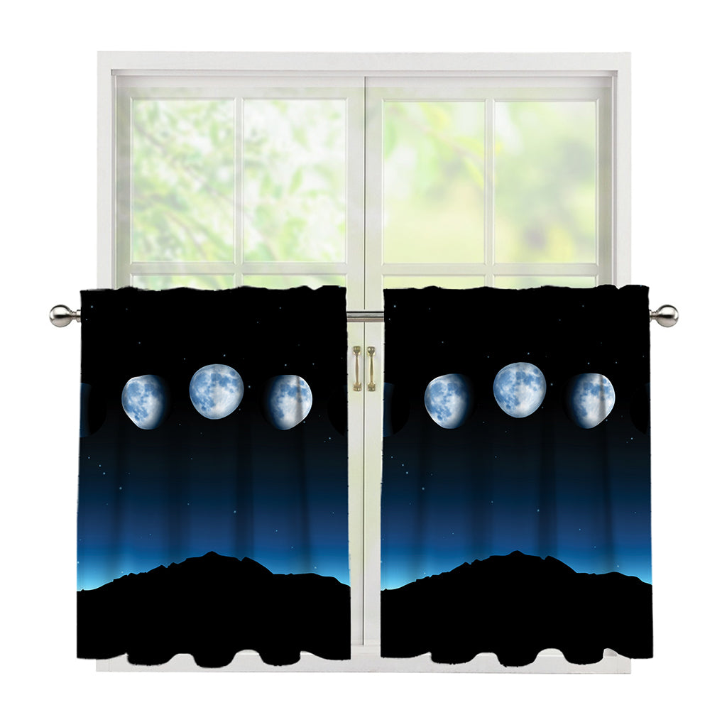 Night Sky And Moon Phase Print Tier Curtains