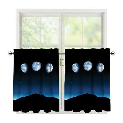 Night Sky And Moon Phase Print Tier Curtains