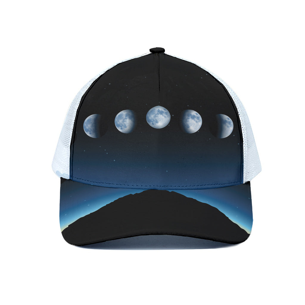 Night Sky And Moon Phase Print White Mesh Trucker Cap