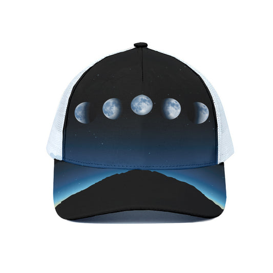 Night Sky And Moon Phase Print White Mesh Trucker Cap