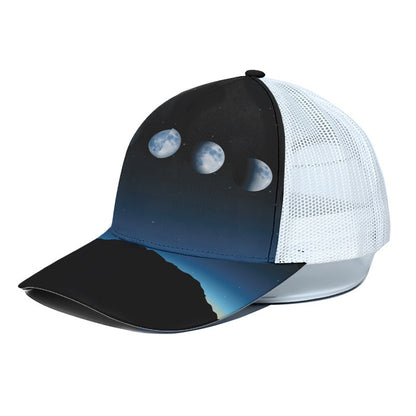 Night Sky And Moon Phase Print White Mesh Trucker Cap