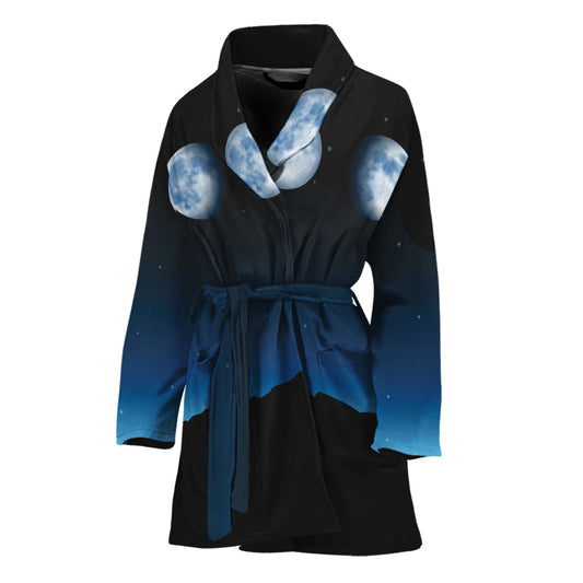 Night Sky And Moon Phase Print Women's Bathrobe