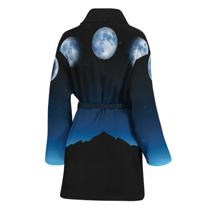 Night Sky And Moon Phase Print Women's Bathrobe