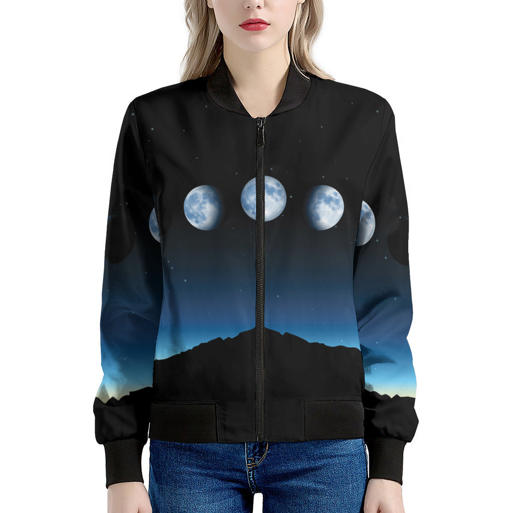 Night Sky And Moon Phase Print Women's Bomber Jacket